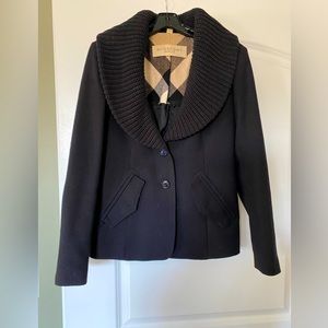 Burberry Brit Black Wool Jacket Knit Cowl Detail US 8 / UK 10